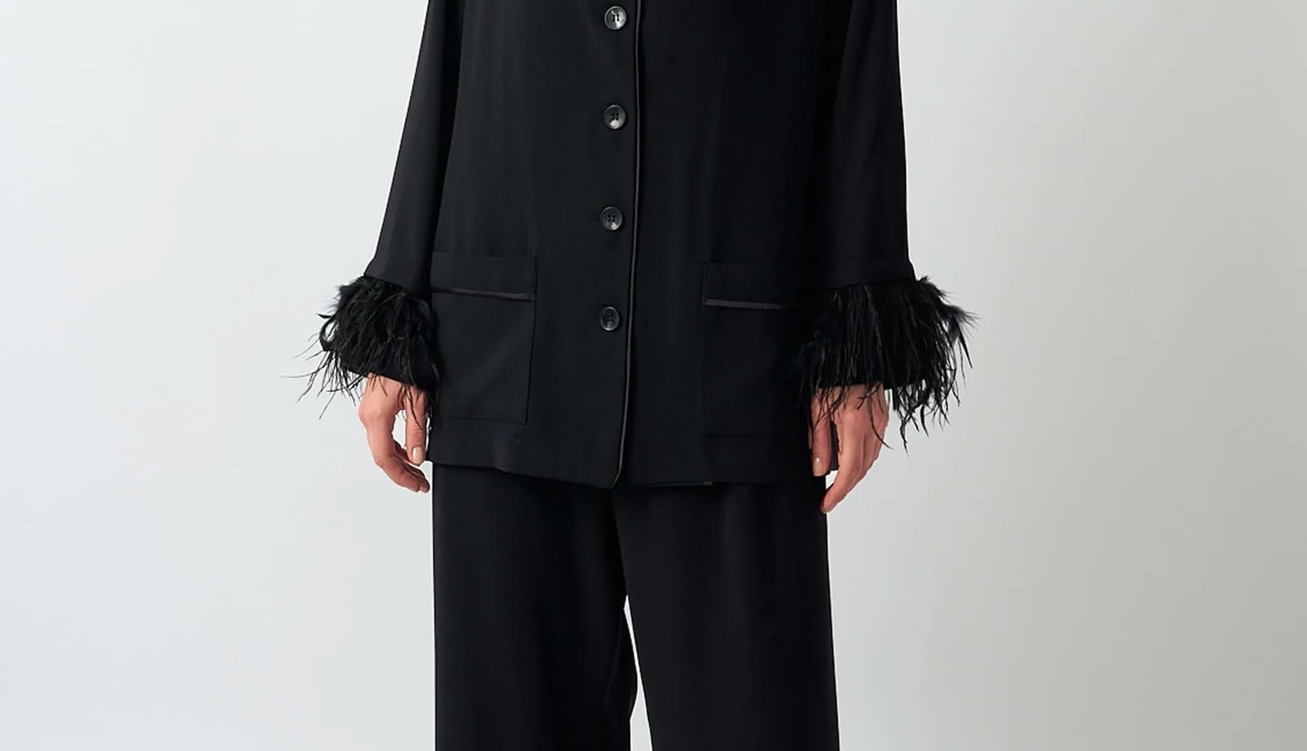 Detail of the black set with feather cuffs