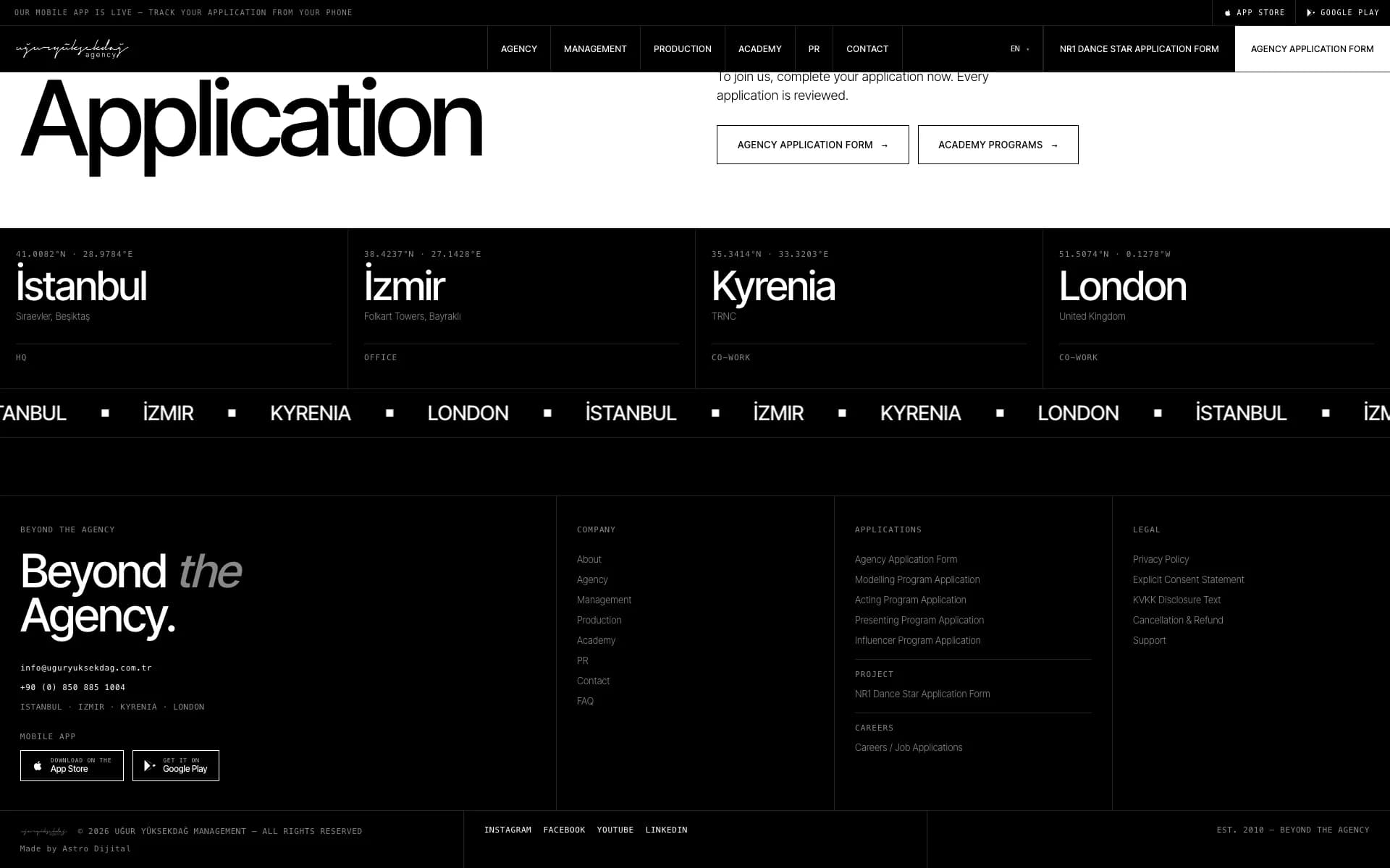 Application section with the Istanbul, Izmir, Kyrenia and London offices