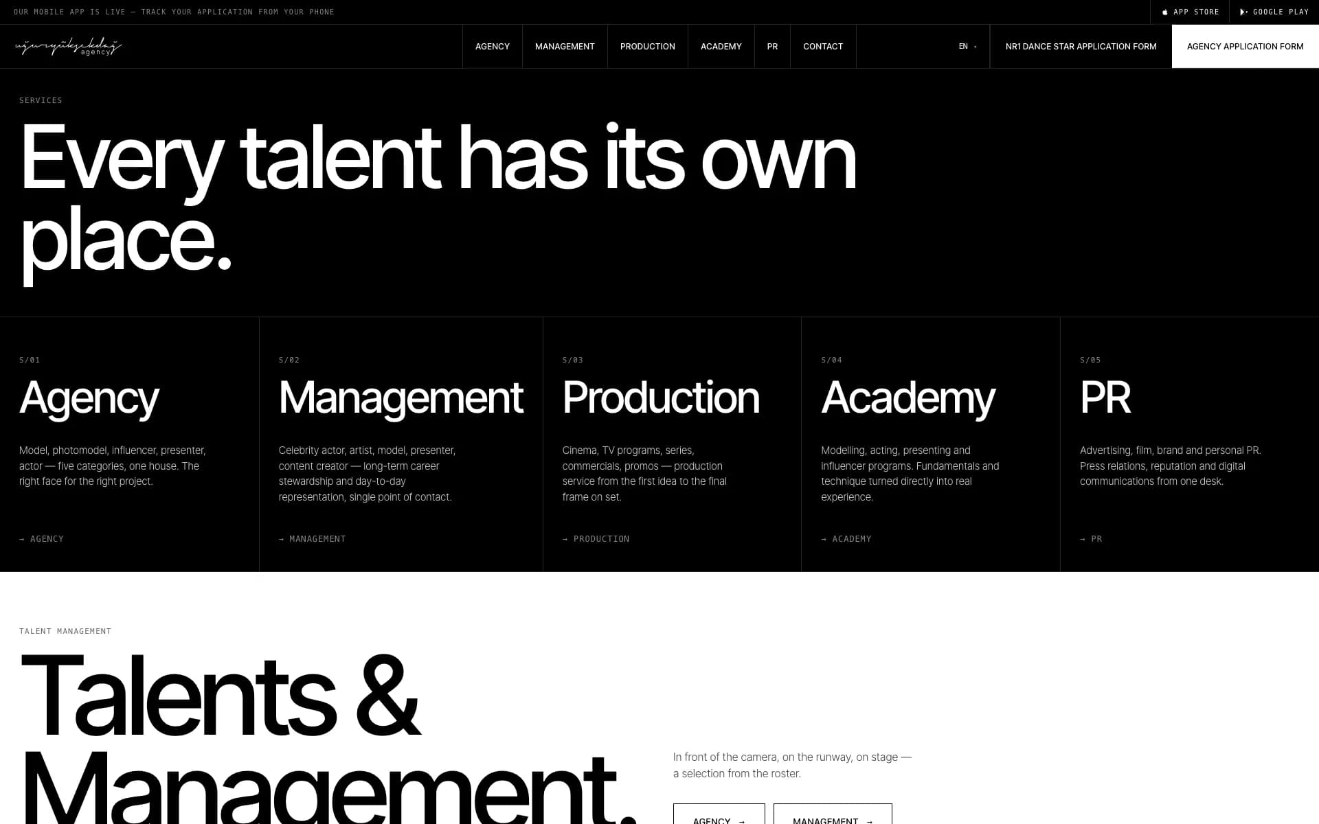 Services section: Every talent has its own place