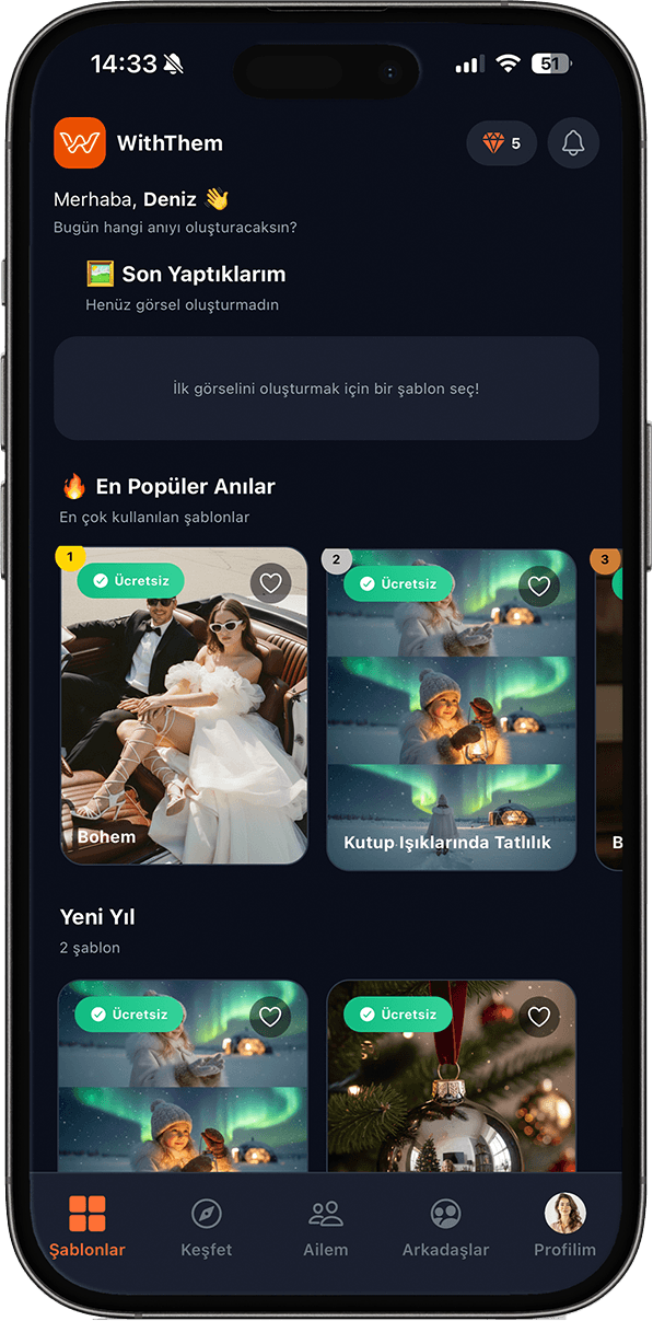 Home screen with popular templates