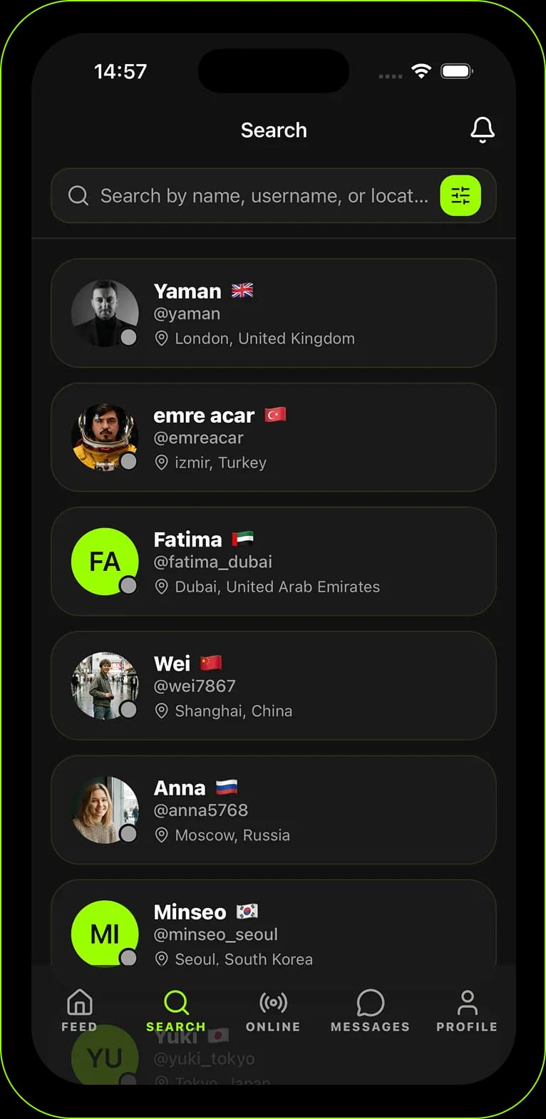 Search with language partners from different countries